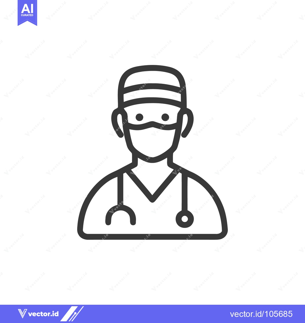 Premium Vector of Minimalist Doctor Icon: Surgeon with Mask and Stethoscope Outline