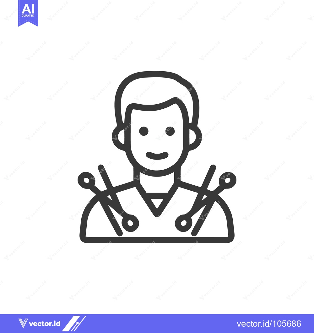 Premium Vector dari Acupuncture Practitioner Icon: Smiling Man with Needles, Line Art