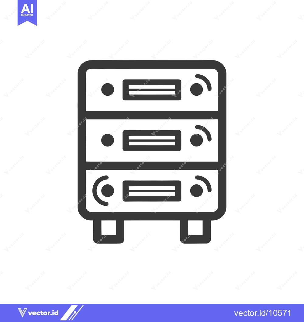 Premium Vector dari A black and white line drawing of a server rack with three shelves and
