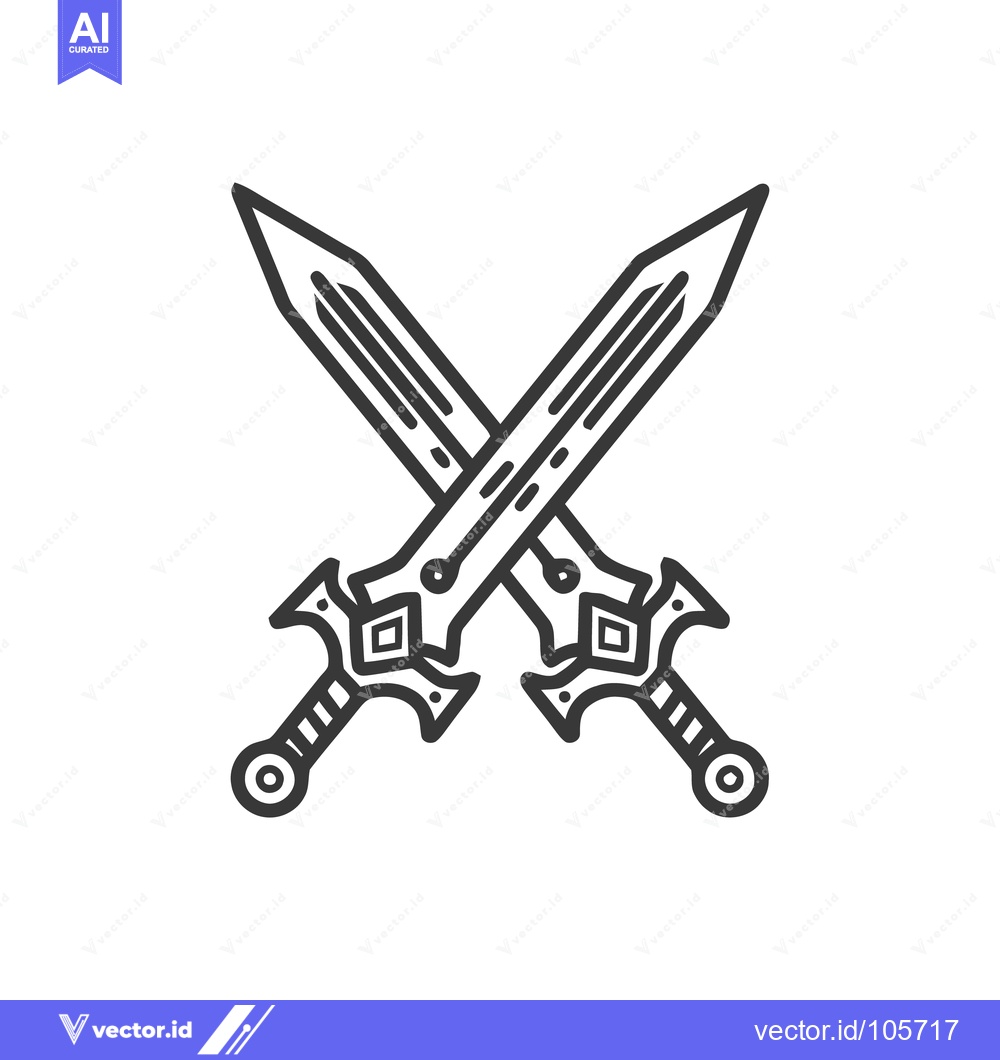 Premium Vector dari Crossed Swords Icon: Minimalist Design, Medieval Weaponry, Gray Scale