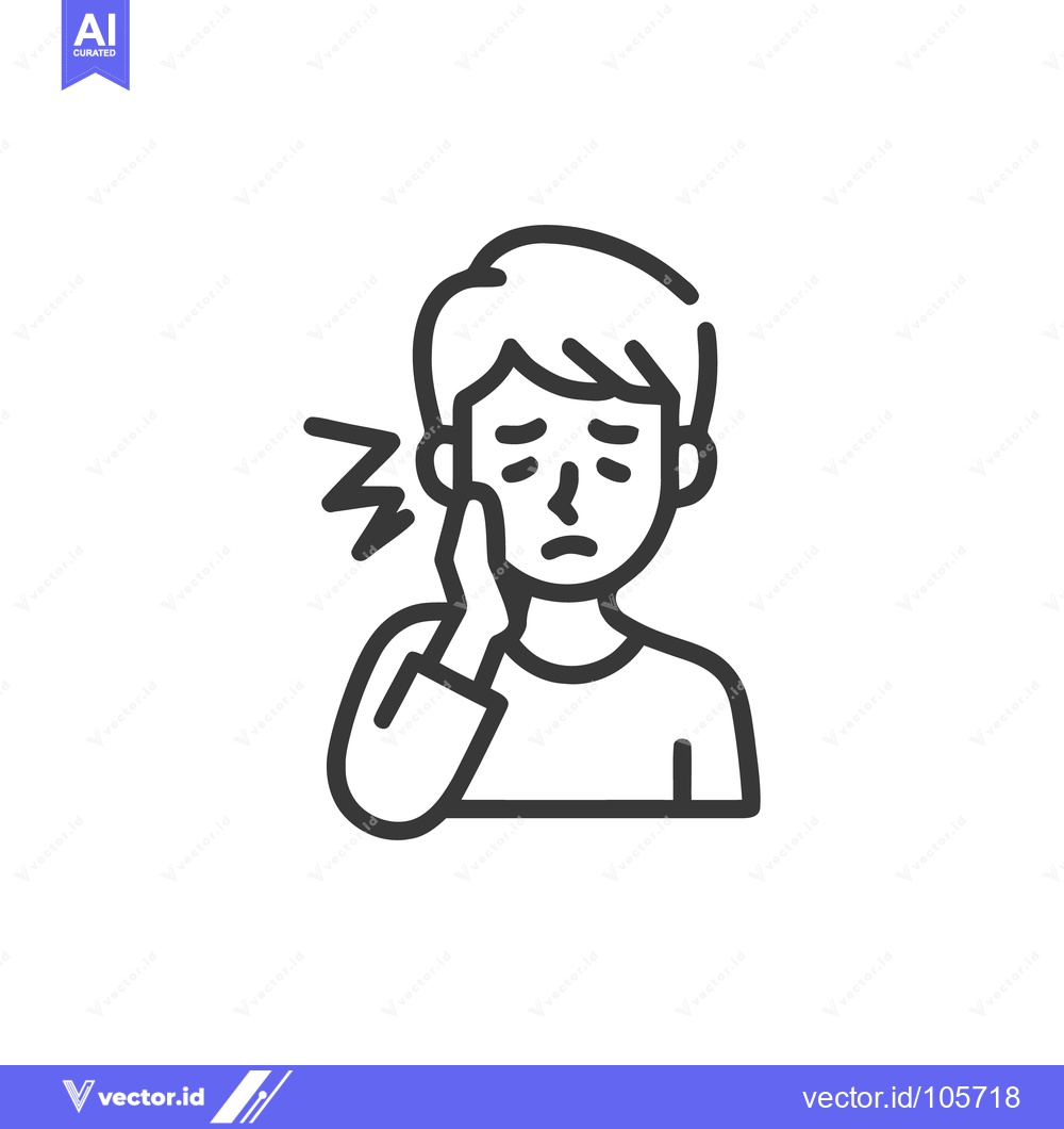Premium Vector of Line Art: Man Suffering from Toothache, Holding Cheek in Pain