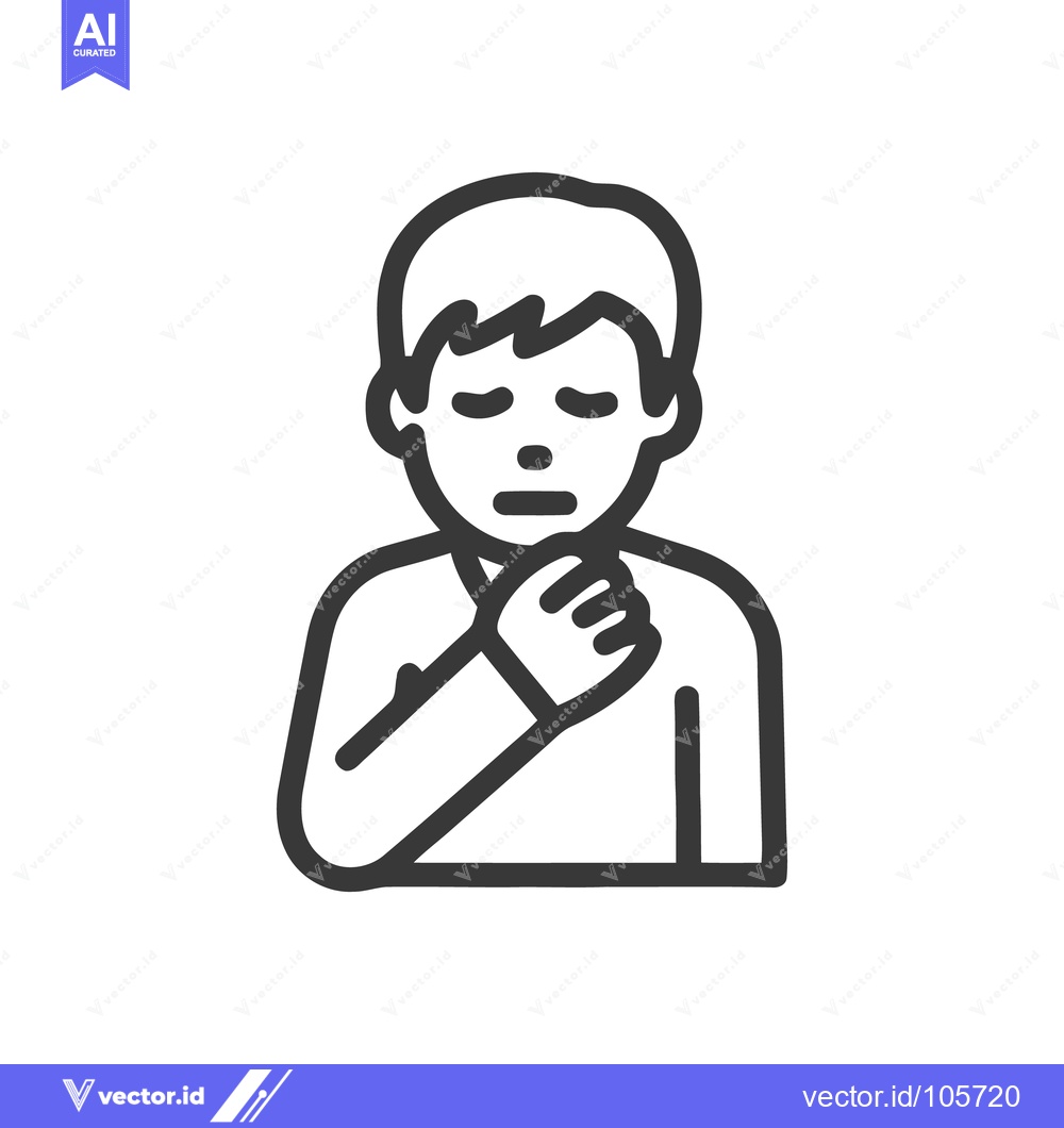 Premium Vector dari Sore Throat Icon: Man with Hand on Neck, Outline Style