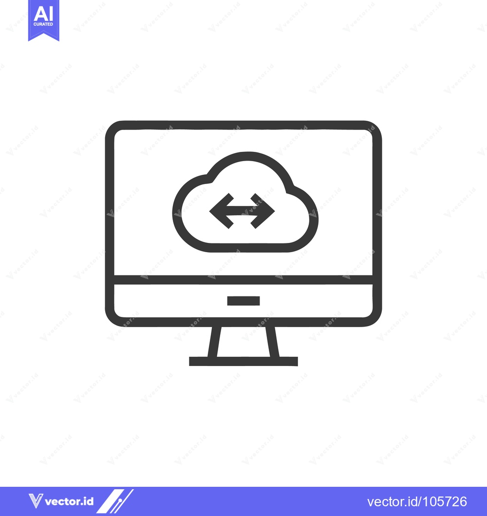 Premium Vector dari Cloud Data Transfer on Computer Screen, Minimalist Line Art Icon