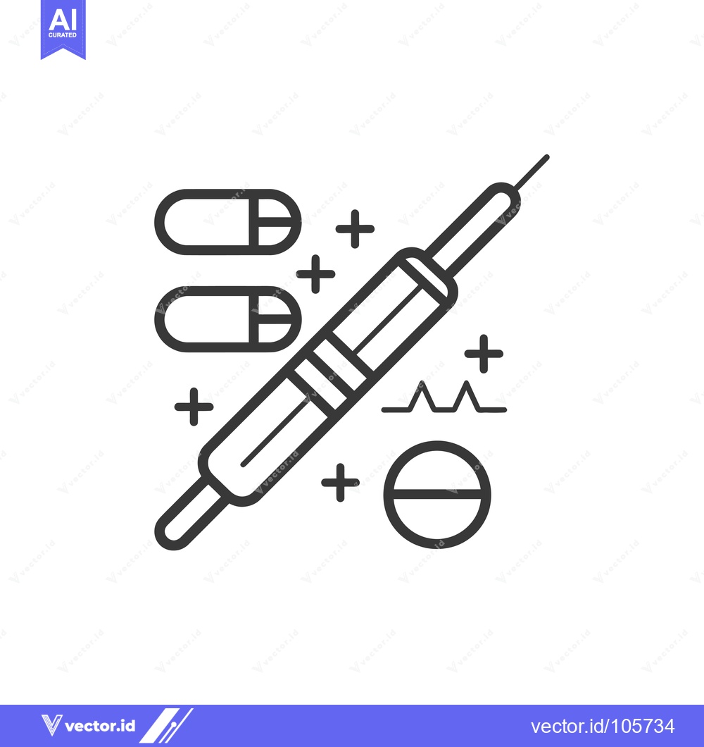 Premium Vector dari Syringe and Pills with Plus Signs and EKG Line