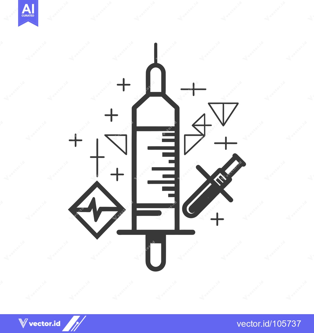 Premium Vector dari Syringe, Test Tube, Heartbeat, Plus Signs, and Triangles