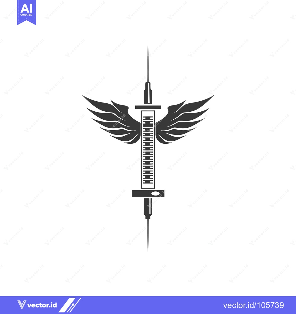 Premium Vector of Syringe with Wings, a Black and White Graphic Design
