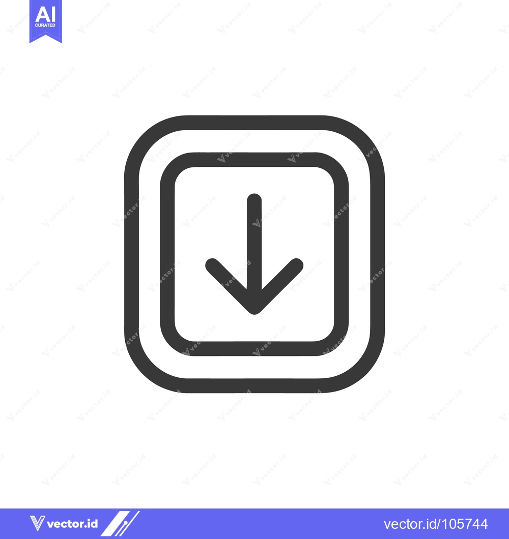 Premium Vector dari Simple Down Arrow Icon in Rounded Square Frame, Minimalist Design