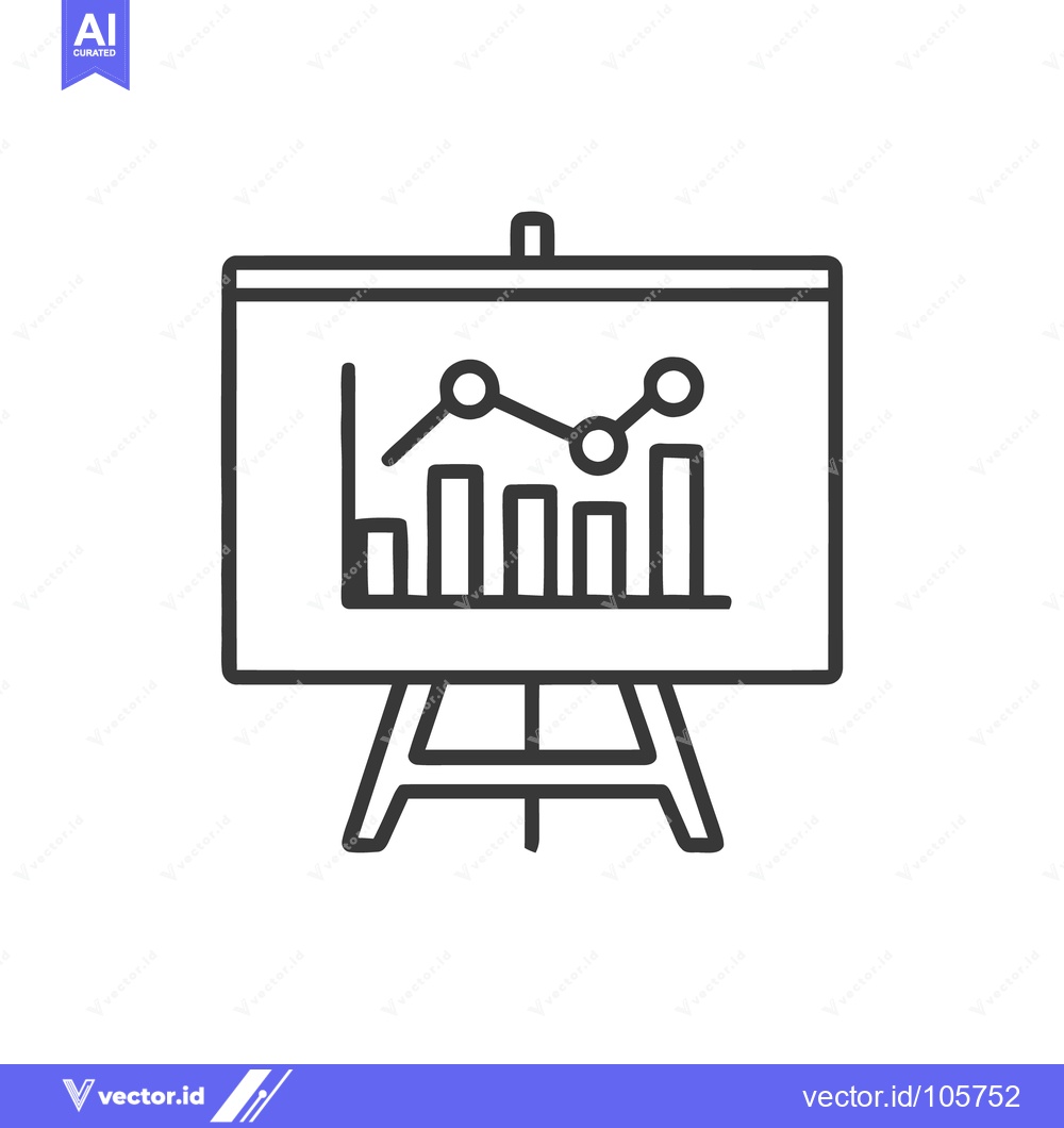 Premium Vector dari Presentation Board with Line and Bar Graph Icon, Business Data Analysi