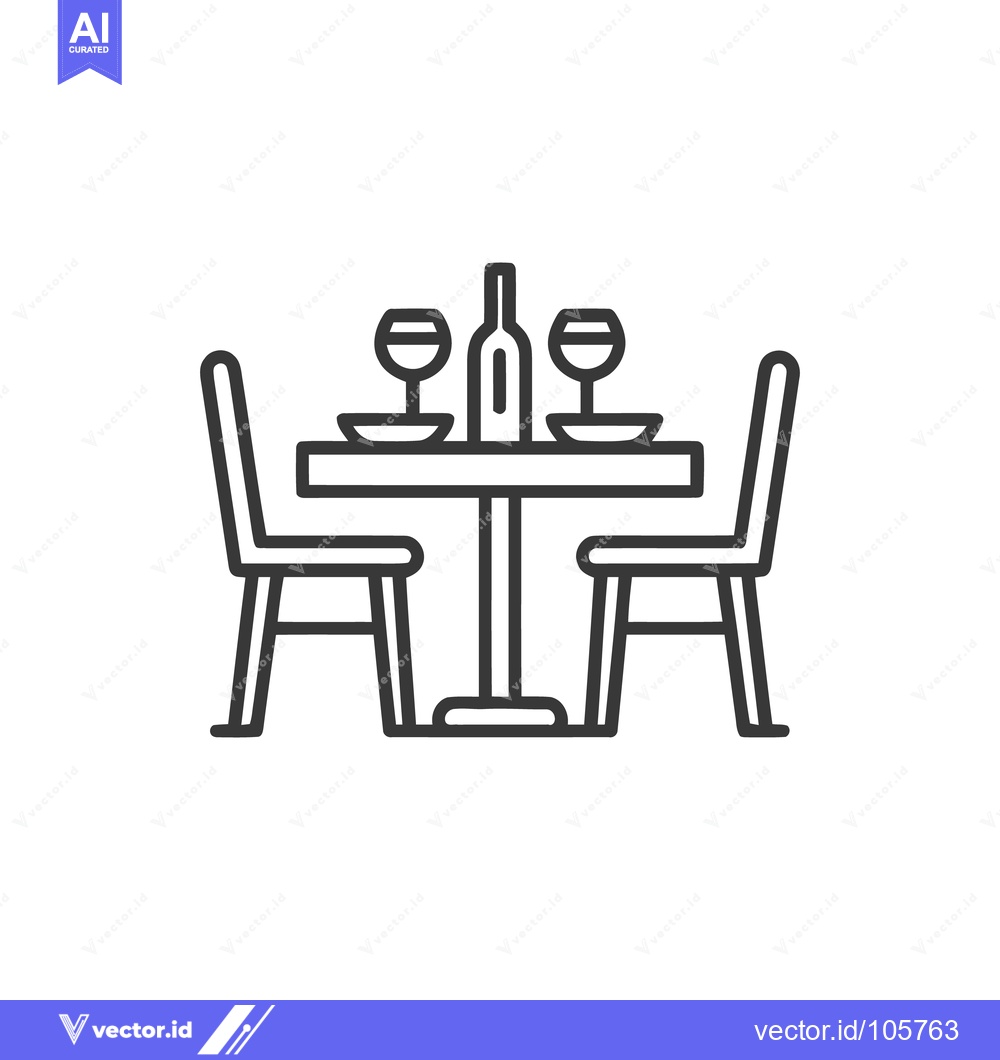 Premium Vector dari Elegant Dinner Table Icon: Wine, Glasses, and Chairs Illustration