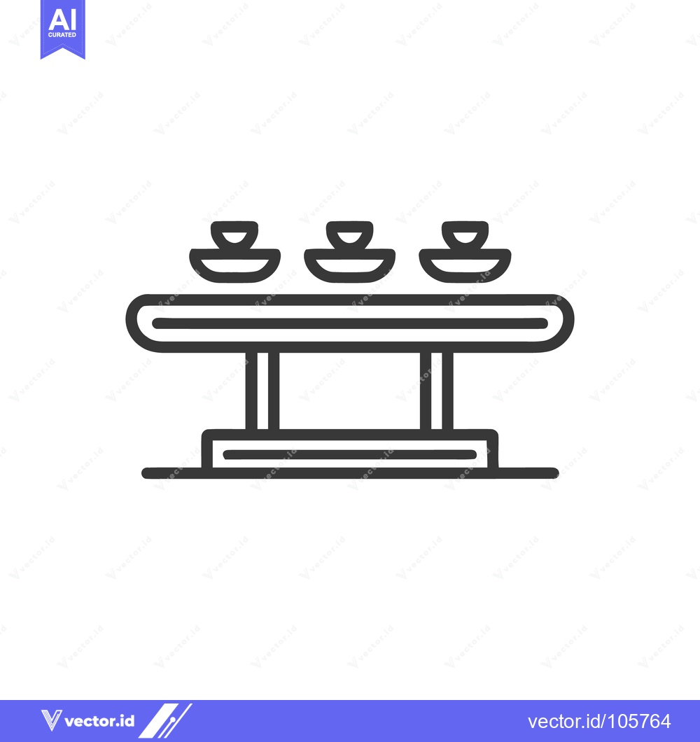 Premium Vector of Minimalist Icon of Offering Table with Three Bowls, Line Art