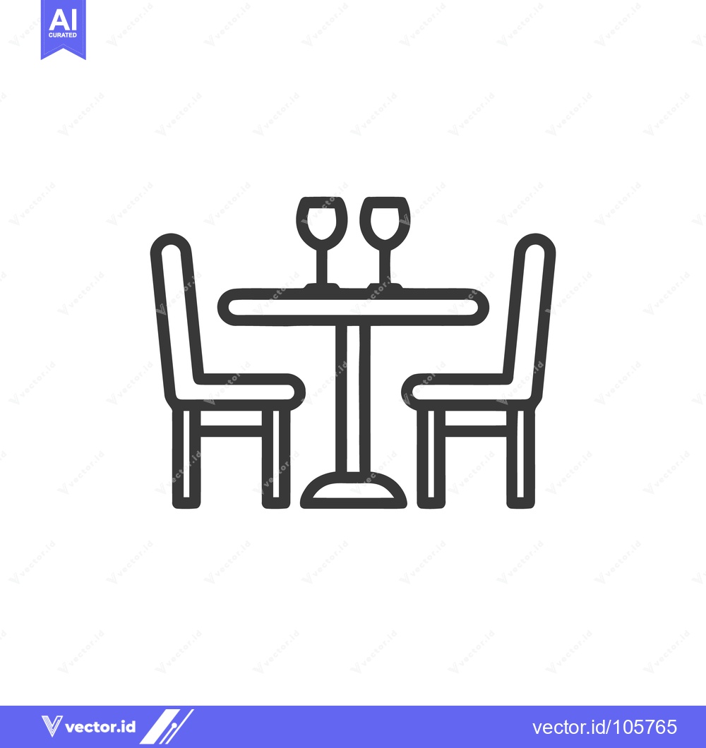 Premium Vector dari Elegant Dining Table Icon with Wine Glasses and Chairs, Minimalist Des