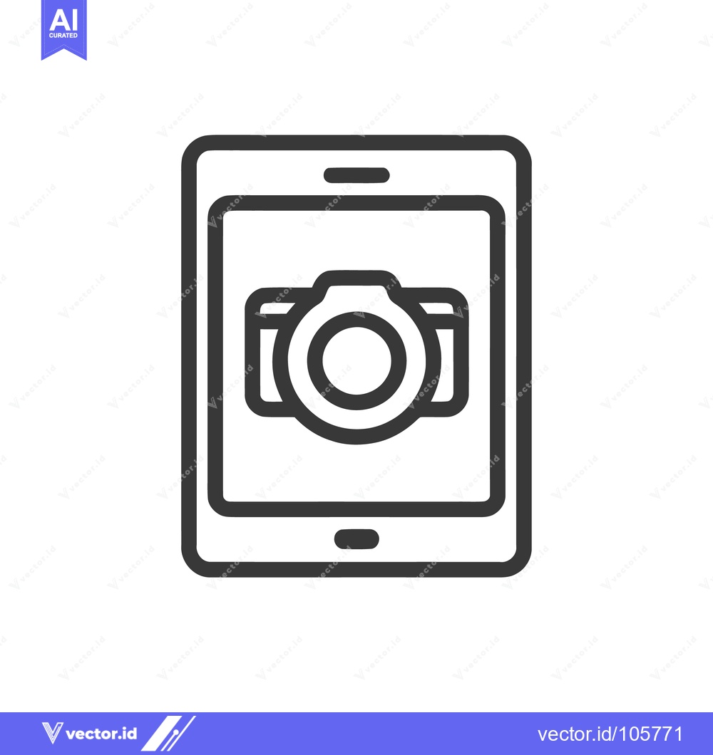 Premium Vector of Tablet Displaying Camera Icon, Minimalist Line Art, Photography App Co