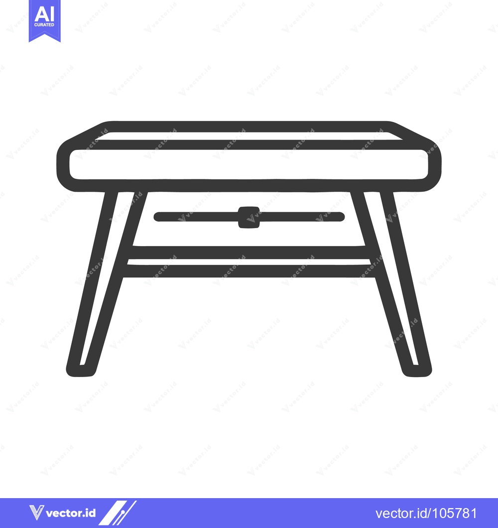 Premium Vector dari Minimalist Line Art: Classic Wooden Table with Drawer Icon