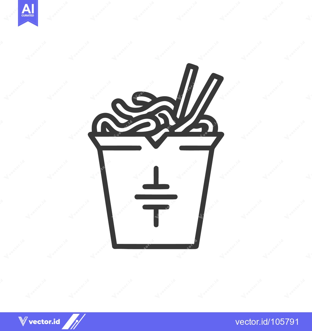 Premium Vector of Minimalist Ramen Takeout Box Icon with Chopsticks and Symbol
