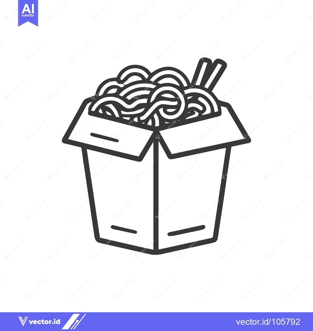 Premium Vector dari Takeout Noodles in Box: Minimalist Line Art Illustration