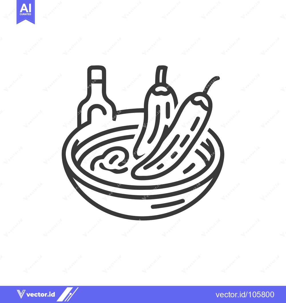 Premium Vector dari Chili Peppers with Sauce and Bottle Outline Icon, Food Illustration