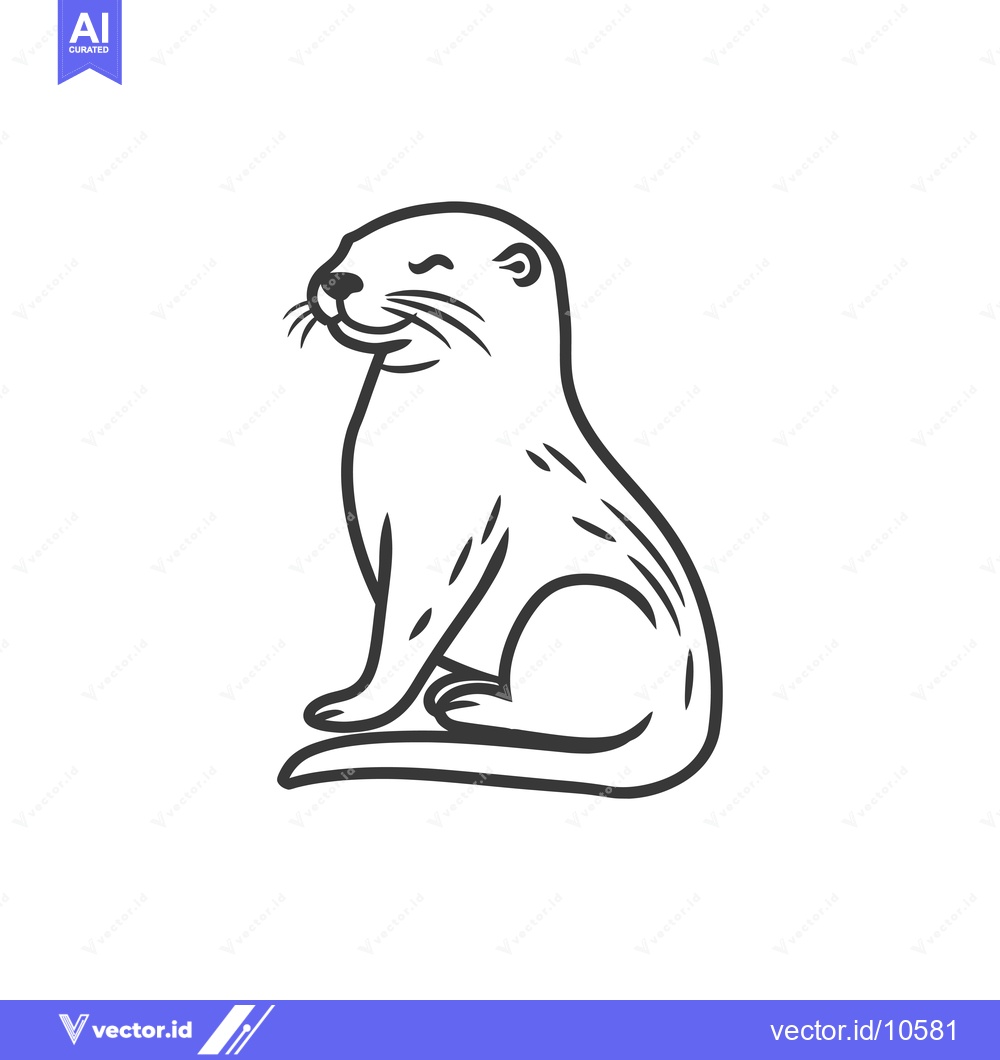 Premium Vector dari A Black and White Line Drawing of a Sitting Otter