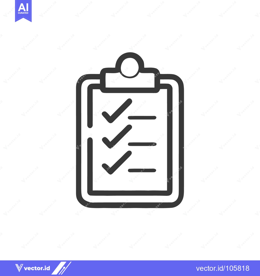 Premium Vector of Minimalist Clipboard Icon with Checkmarks and Lines on White Backgroun
