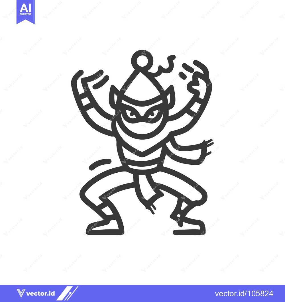 Premium Vector of Stylized Ninja Warrior Icon with Mask and Bandana, Ready to Strike