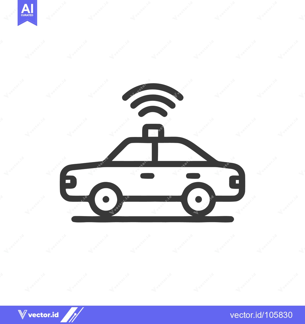 Premium Vector of Autonomous Vehicle Icon: Self-Driving Car with Wireless Signal, Line A