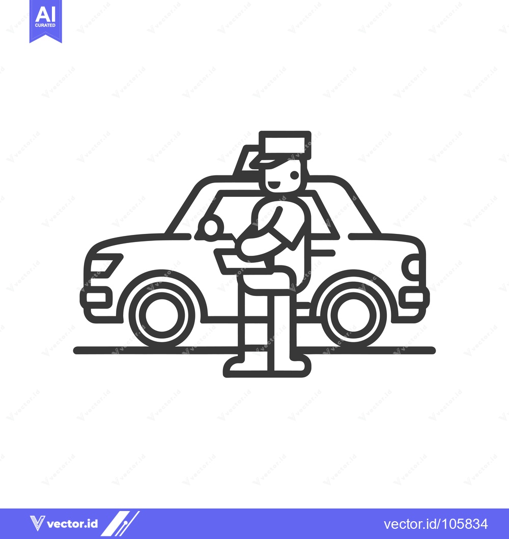 Premium Vector of Taxi Driver Standing Beside Car in Outline Style