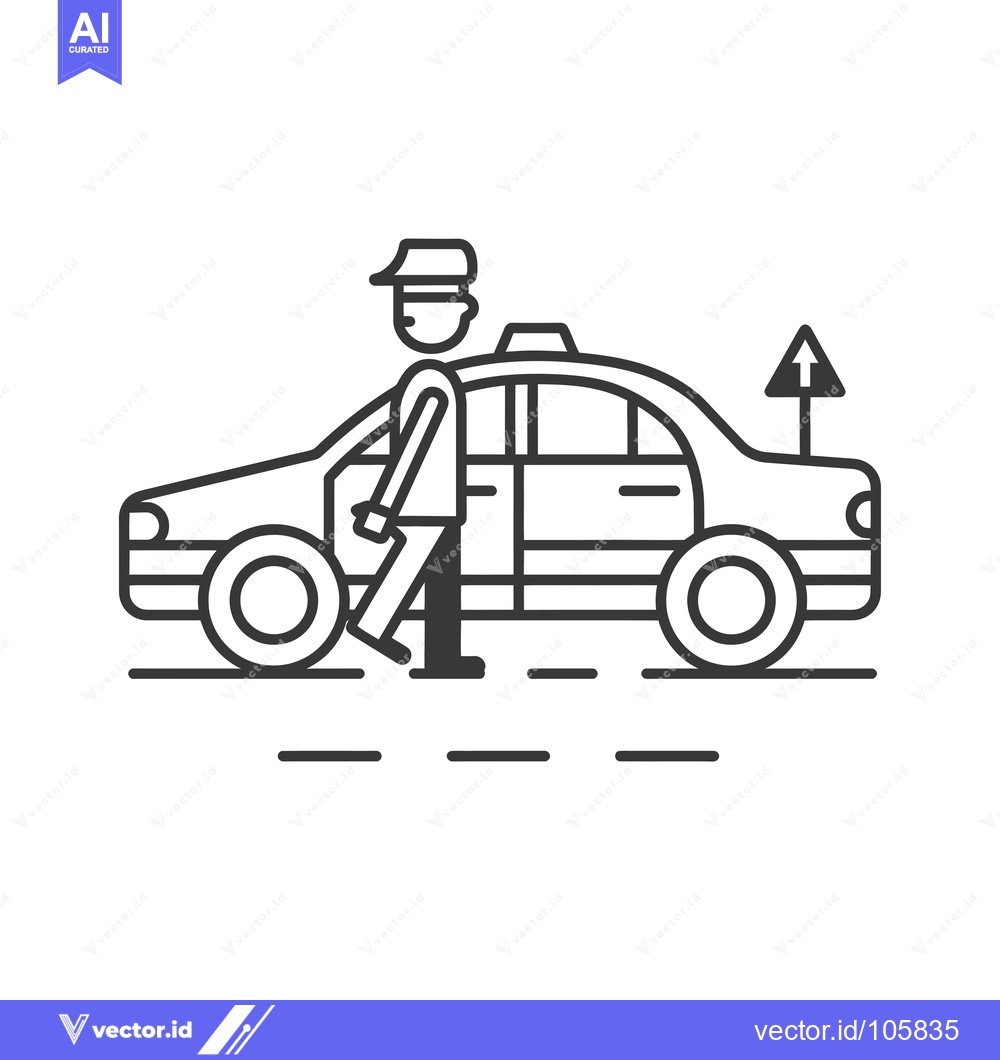 Premium Vector dari Taxi Driver Walking Toward a Car with a Road Sign
