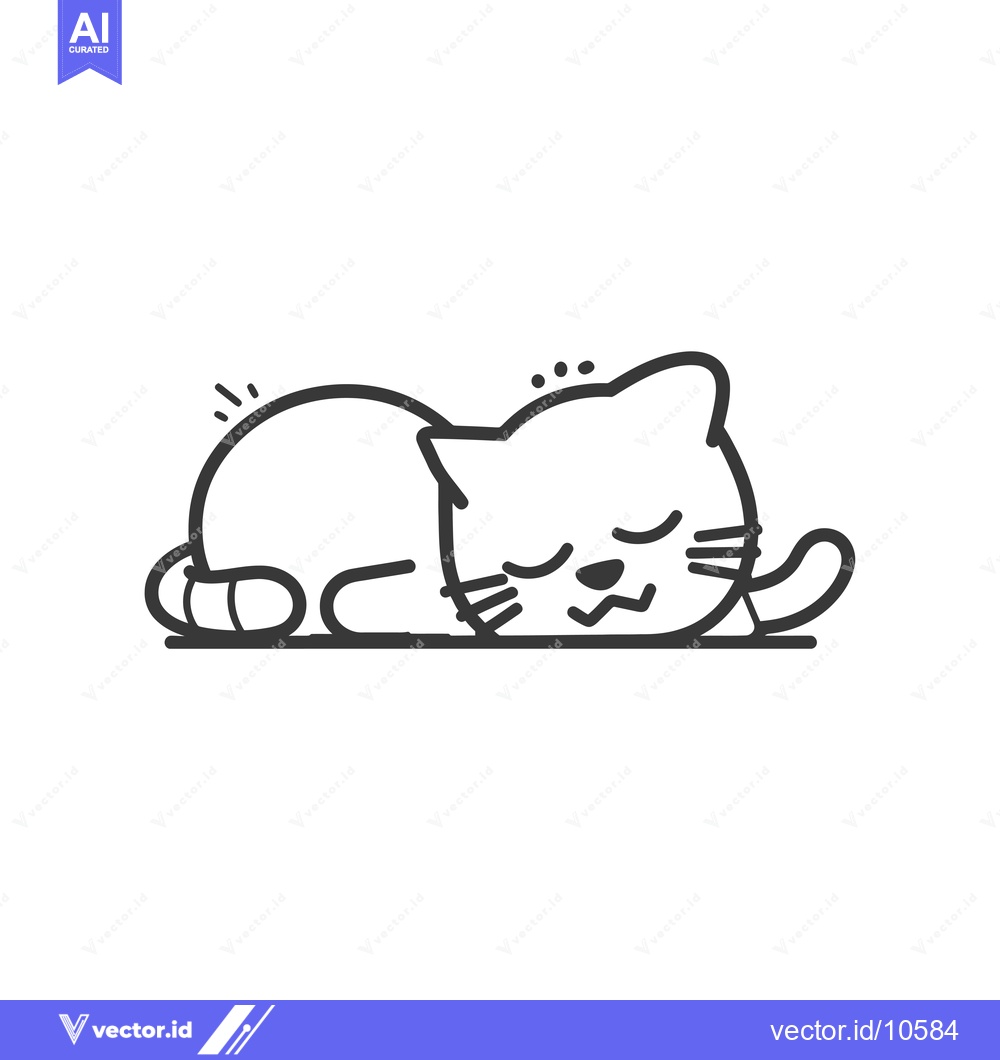 Premium Vector dari A Black and White Line Drawing of a Sleeping Cat