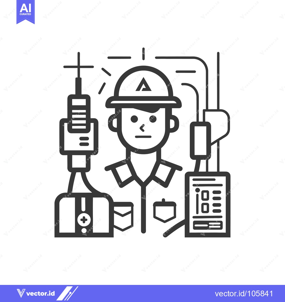 Premium Vector dari Technician with Tools and Equipment, Line Art Illustration