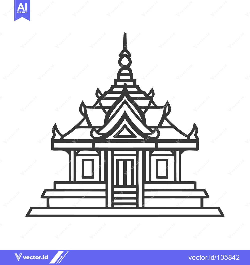 Premium Vector of Minimalist Line Art: Traditional Thai Temple Architecture Illustration