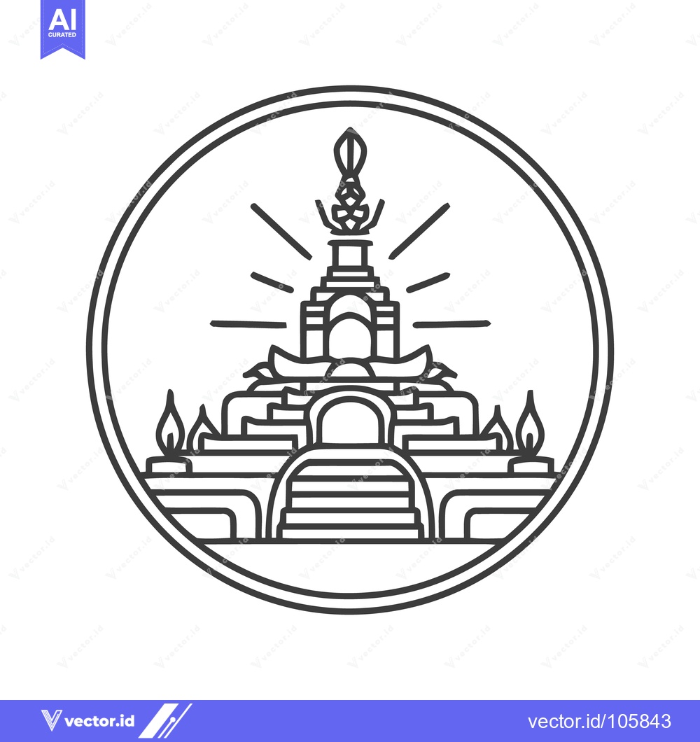 Premium Vector dari Intricate Line Art: Temple with Candles in Circular Frame, Minimalist