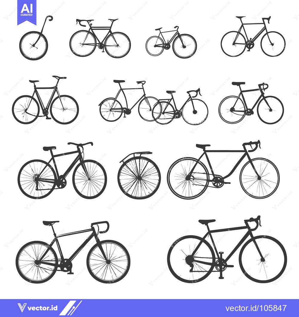 Premium Vector of Ten Black and White Silhouettes of Bicycles