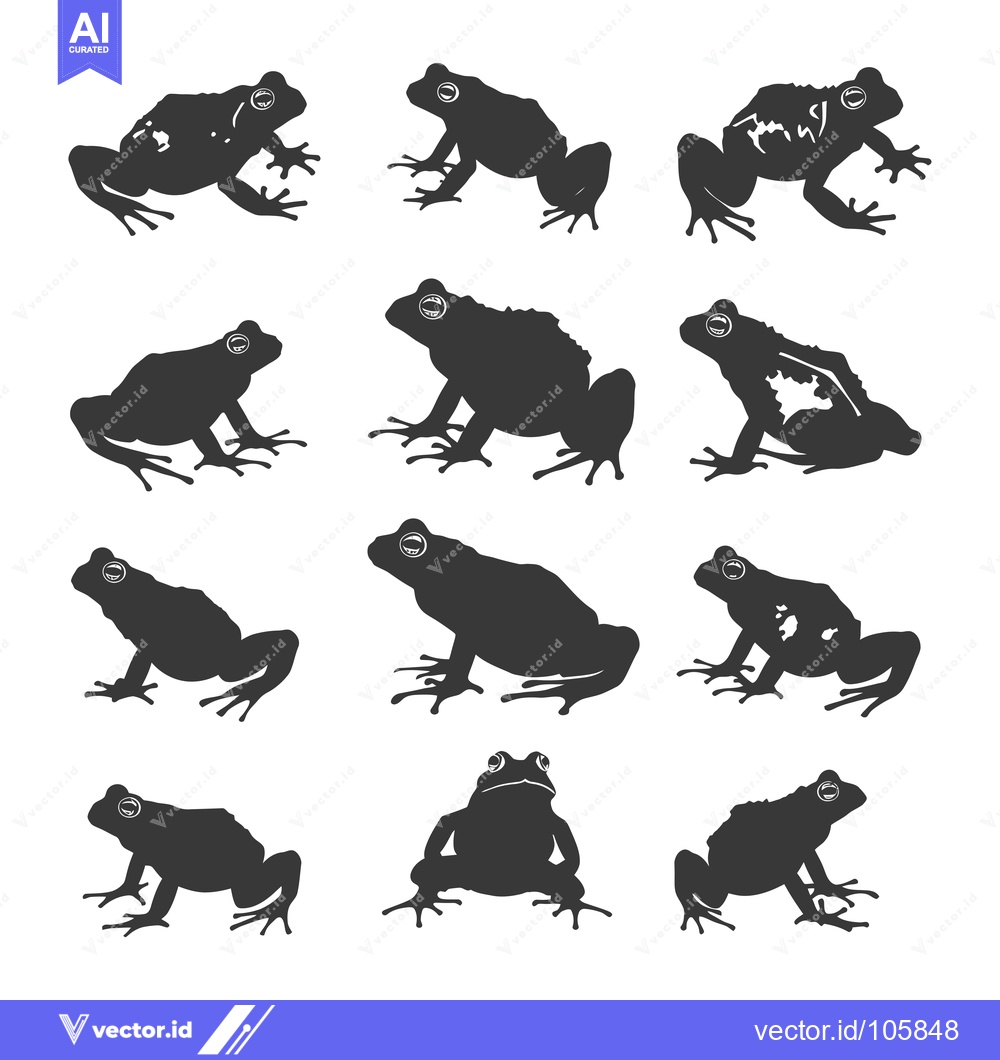 Premium Vector of Ten Black and White Silhouettes of Frogs in Various Poses