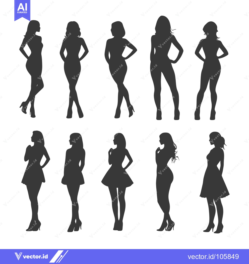 Premium Vector of Ten Black Silhouettes of Women in Dresses and Heels