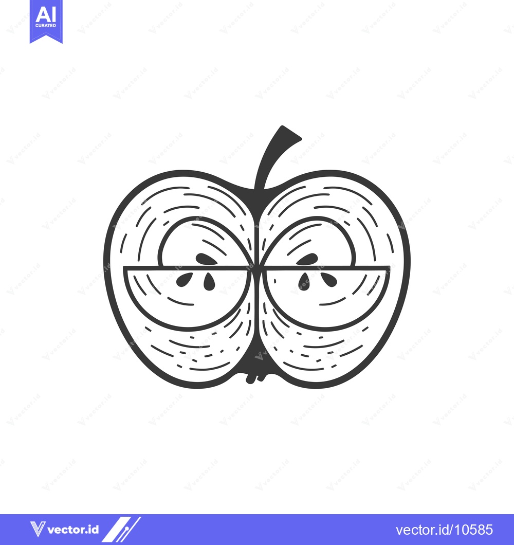 Premium Vector dari A Black and White Line Drawing of a Sliced Apple