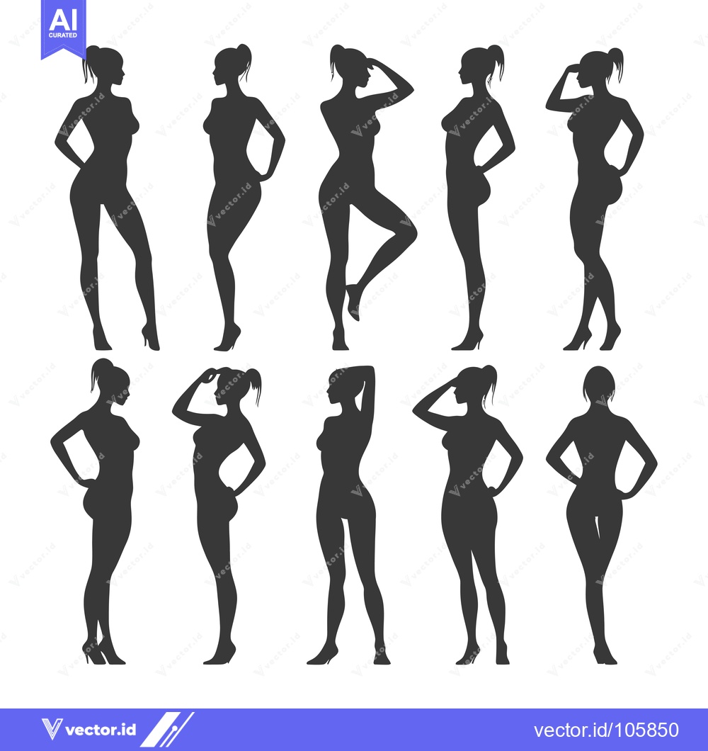 Premium Vector of Ten Black Silhouettes of Women in Various Poses