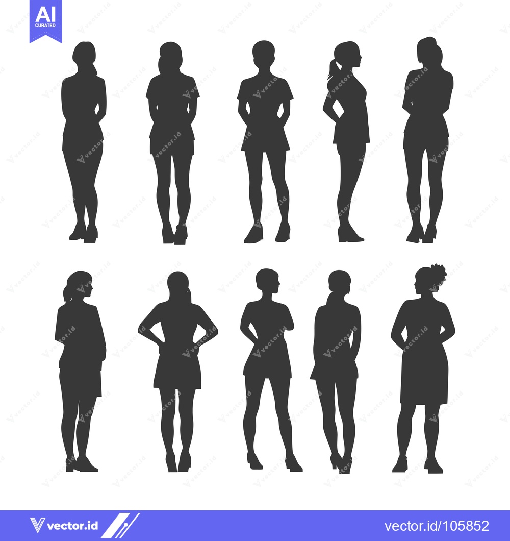 Premium Vector dari Ten Female Silhouettes in Various Poses and Attire