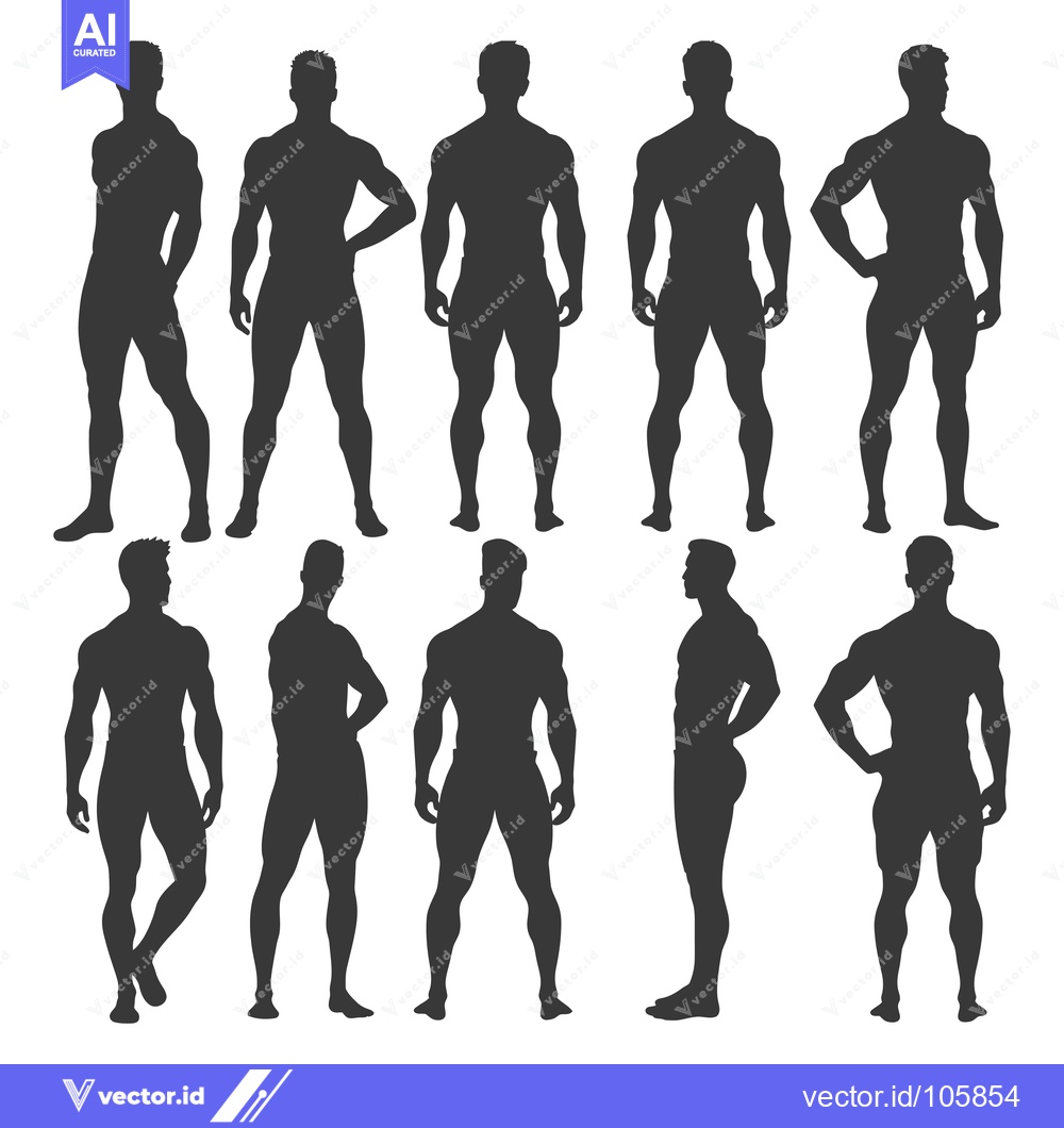 Premium Vector dari Ten Muscular Male Silhouettes in Various Poses