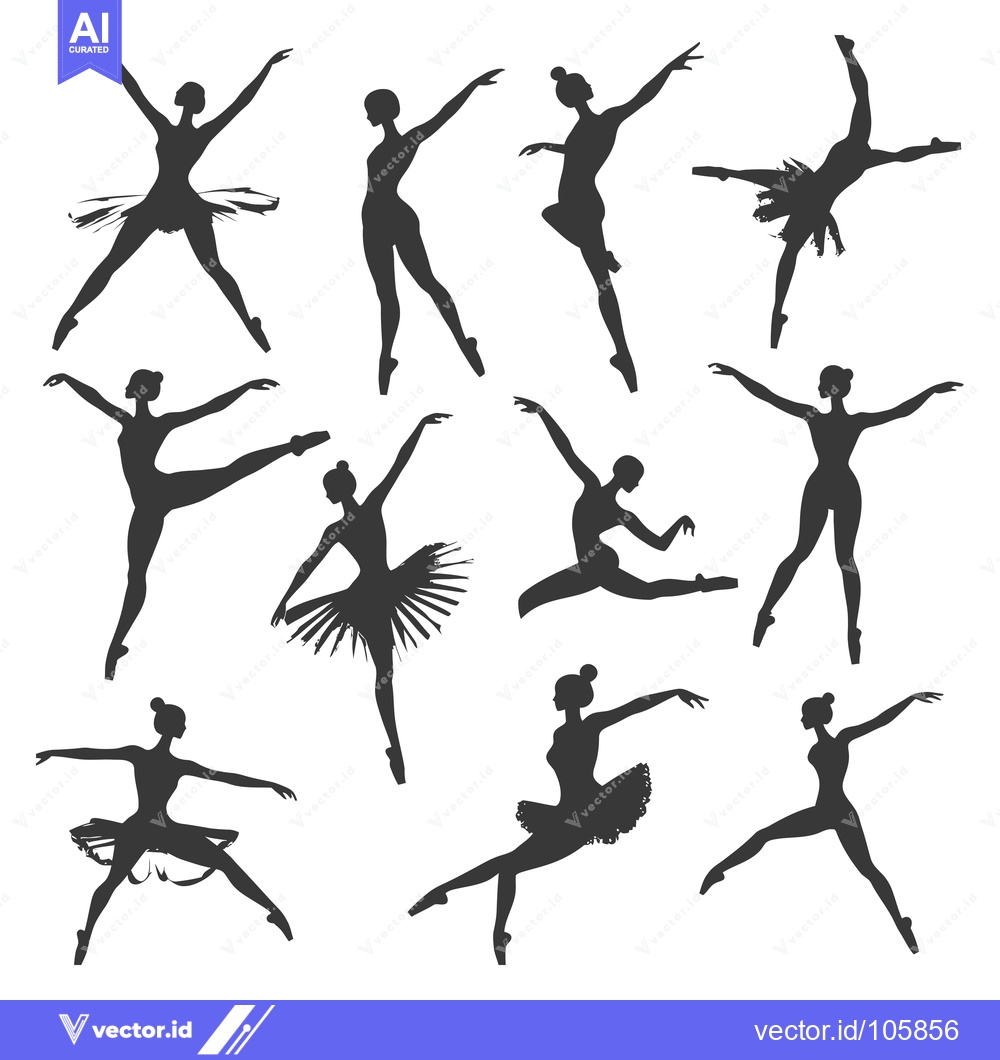 Premium Vector dari Ten Silhouettes of Ballerinas in Various Poses