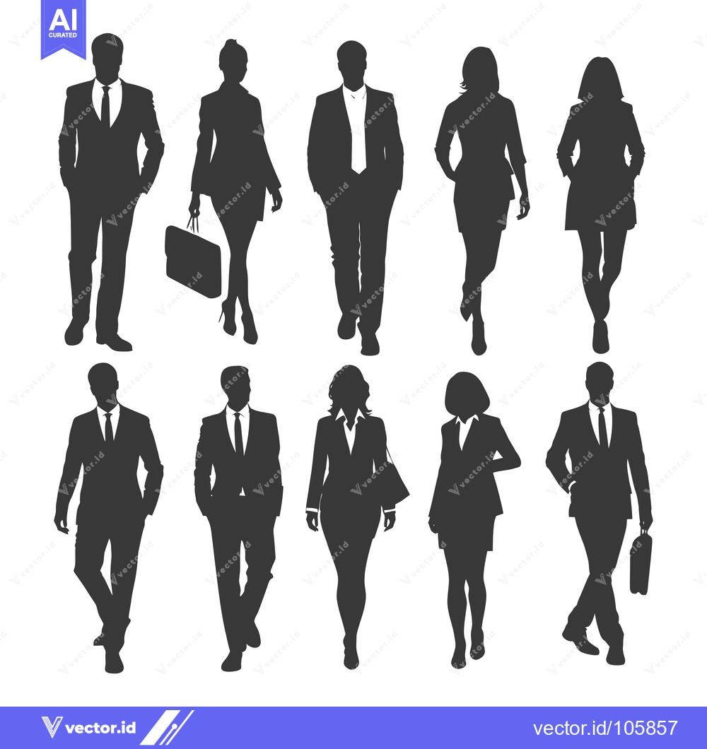 Premium Vector of Ten Silhouettes of Business Professionals Walking