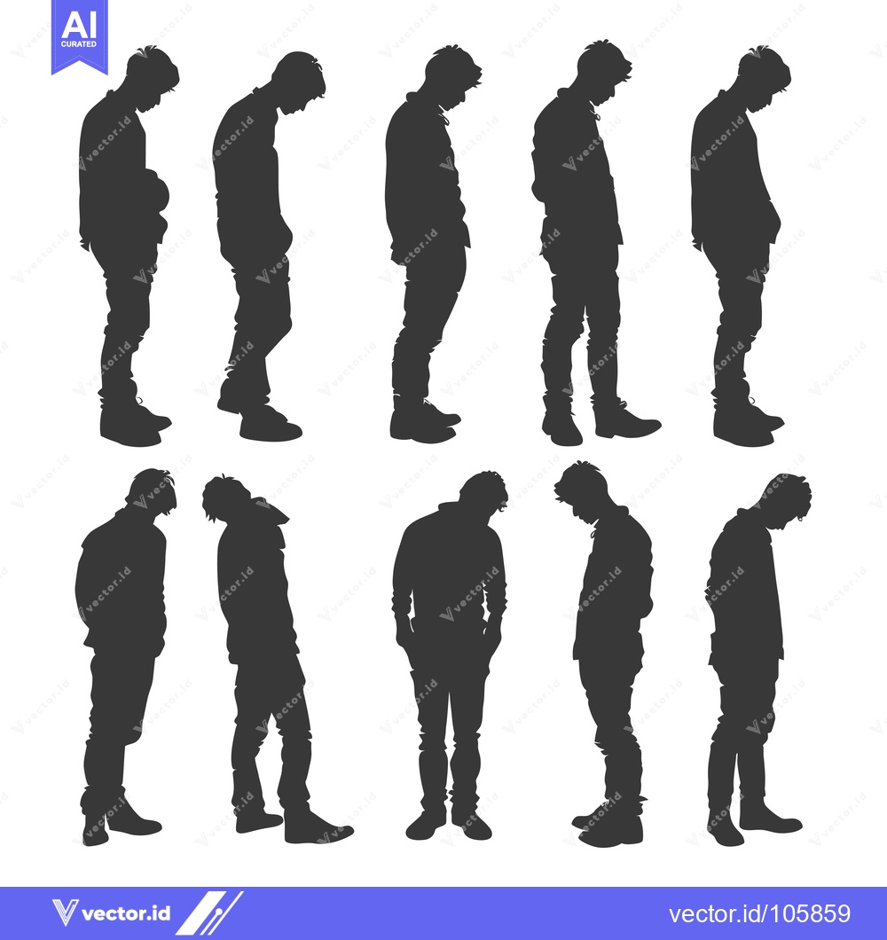 Premium Vector dari Ten Silhouettes of Men Standing with Heads Down