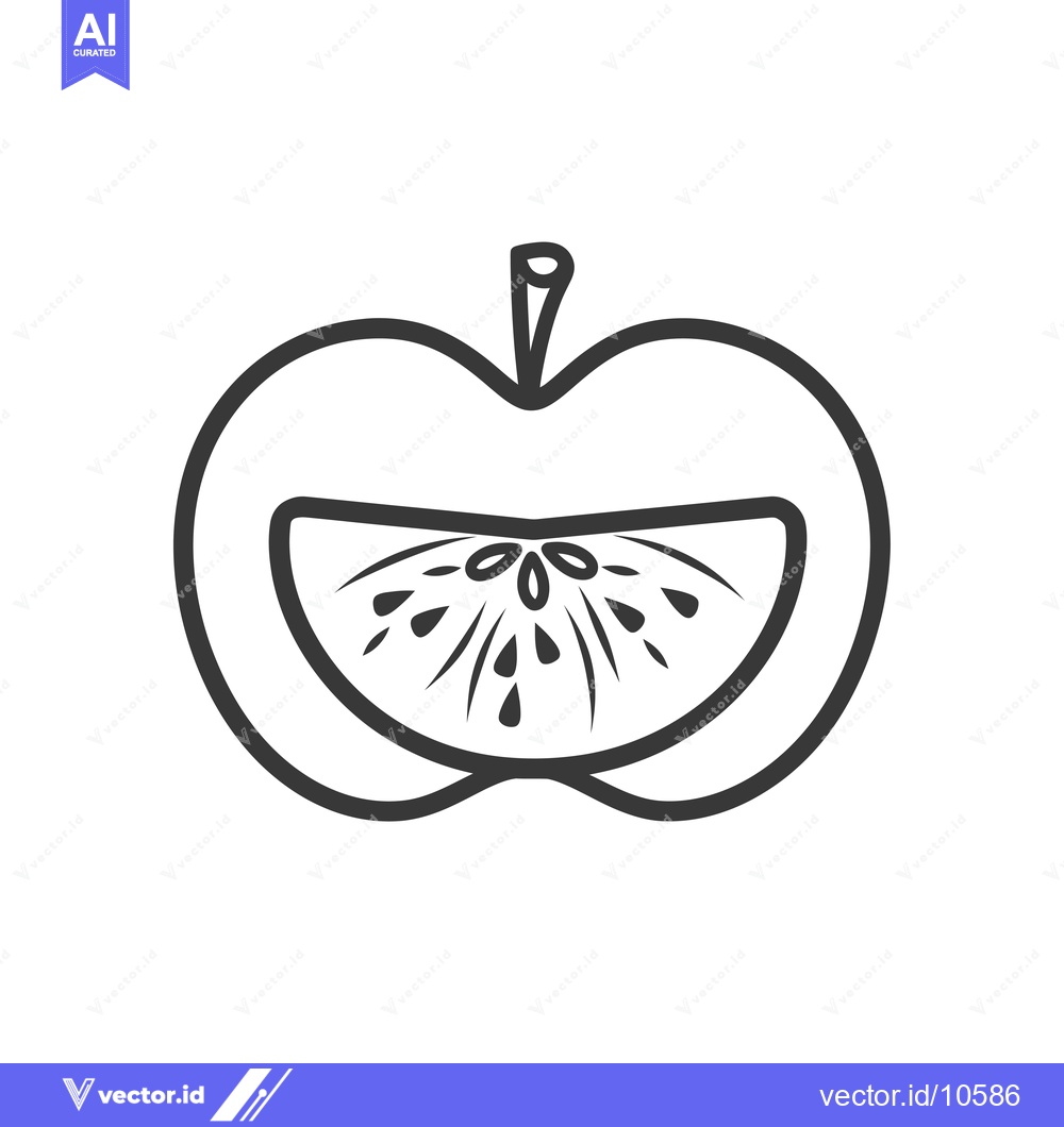 Premium Vector dari A Black and White Line Drawing of a Sliced Apple