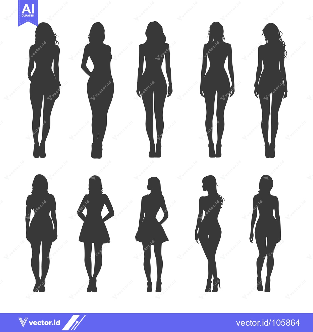Premium Vector dari Ten Silhouettes of Women in Various Poses and Attire