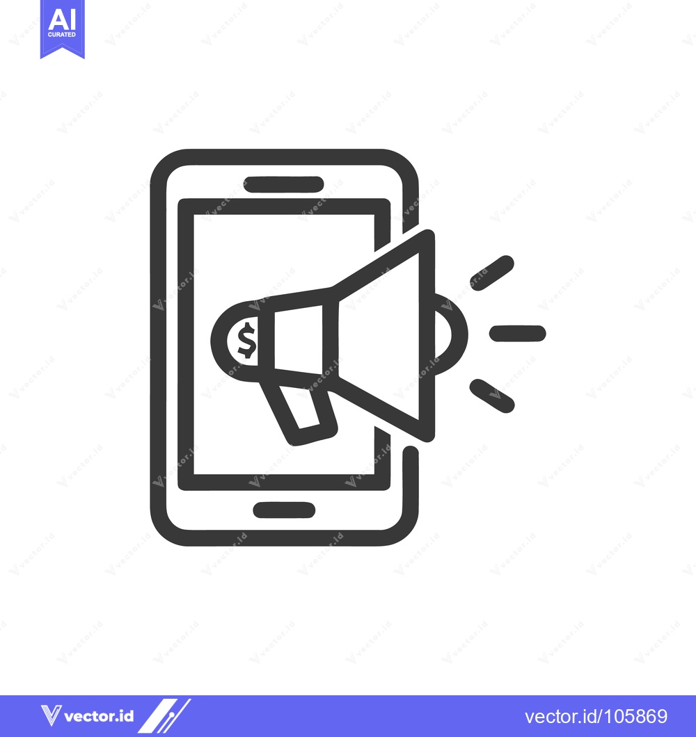 Premium Vector of Mobile Marketing Icon: Smartphone with Megaphone Symbolizing Financial