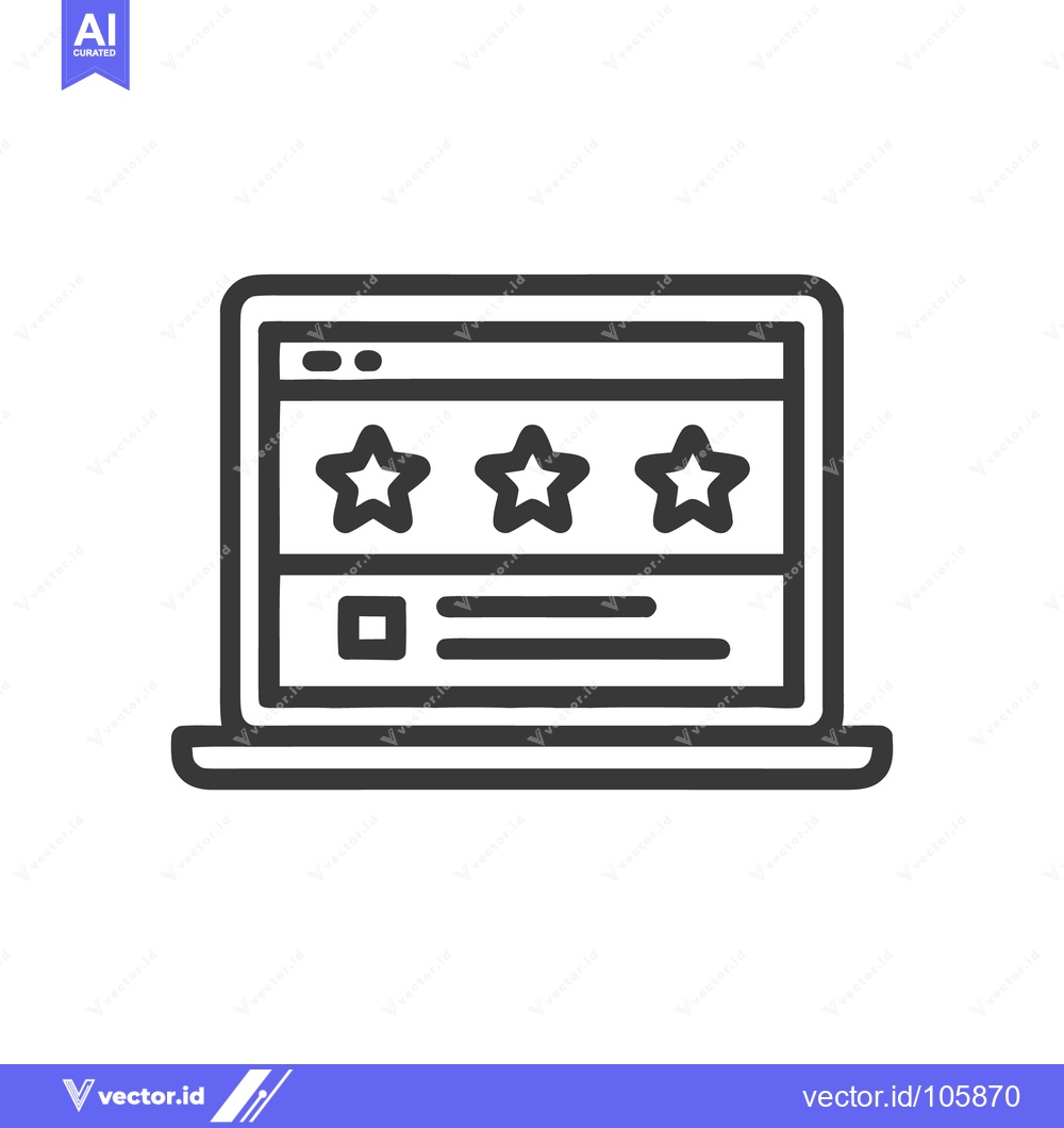 Premium Vector dari Laptop Displaying Star Ratings and Content, Minimalist Icon Style