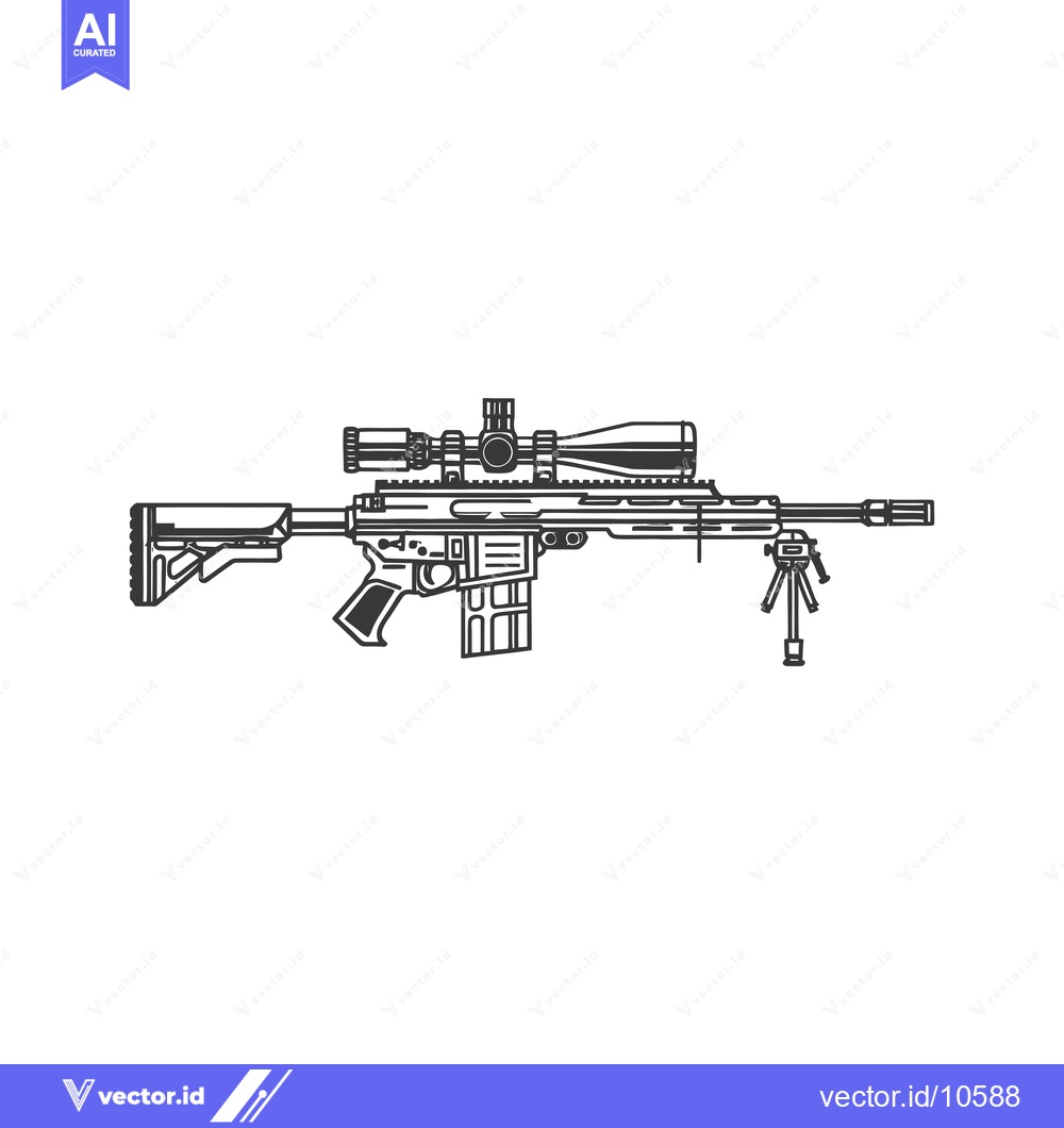 Premium Vector dari A Black And White Line Drawing Of A Sniper Rifle With A Scope And Bipo