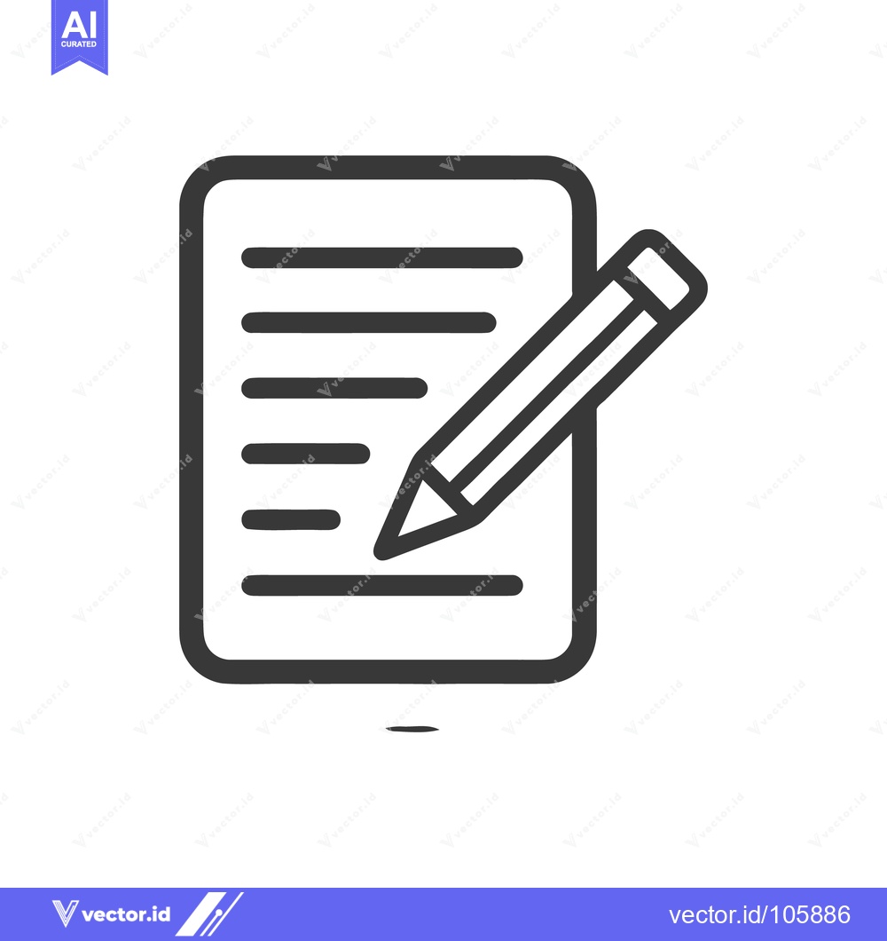 Premium Vector dari Minimalist Icon of Writing: Pencil on Lined Paper, Dark Gray on White