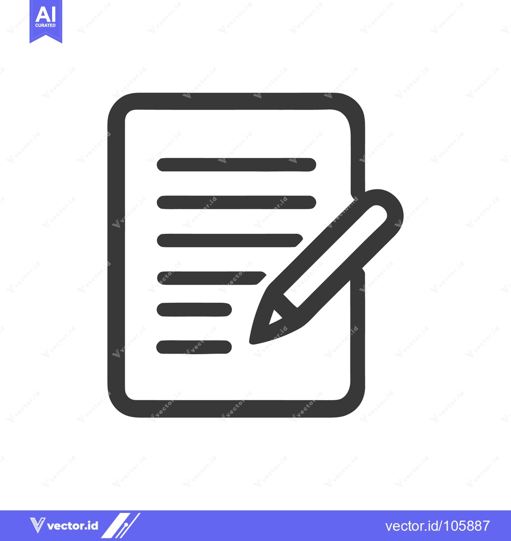 Premium Vector dari Writing Icon: Pencil on Document with Lines, Dark Gray on White Backgr