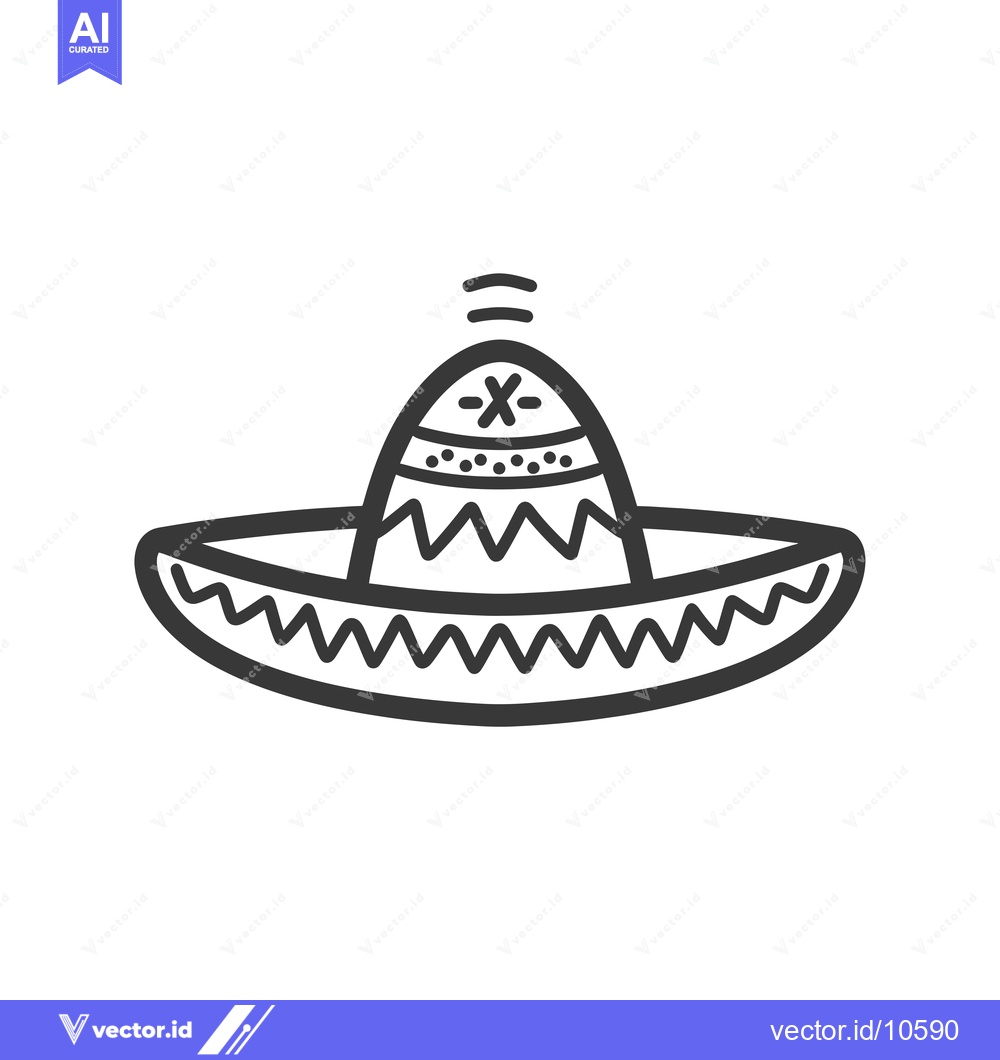 Premium Vector of A Black and White Line Drawing of a Sombrero