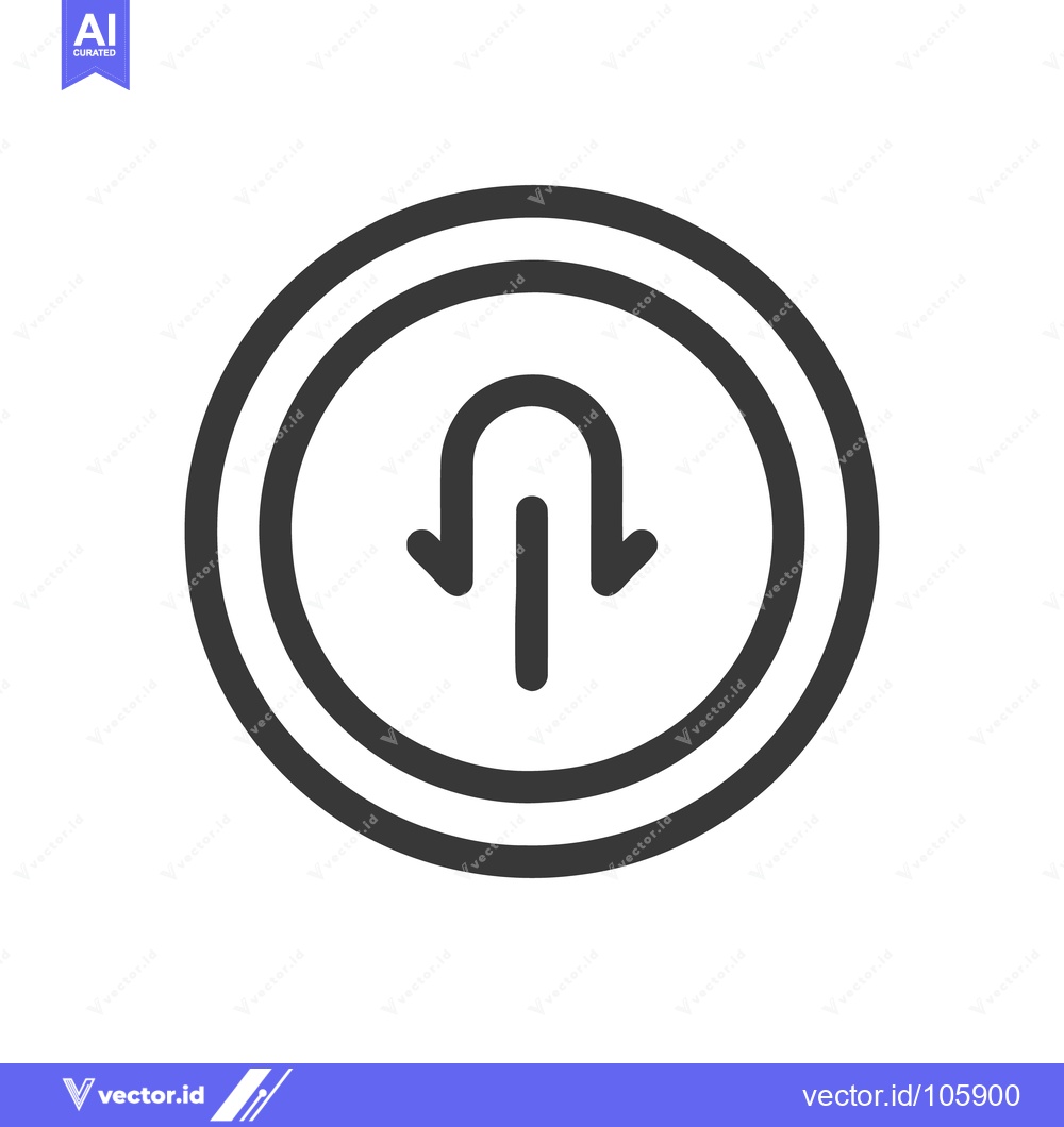 Premium Vector of Minimalist U-Turn Road Sign Icon in Circular Frame, Black and White De