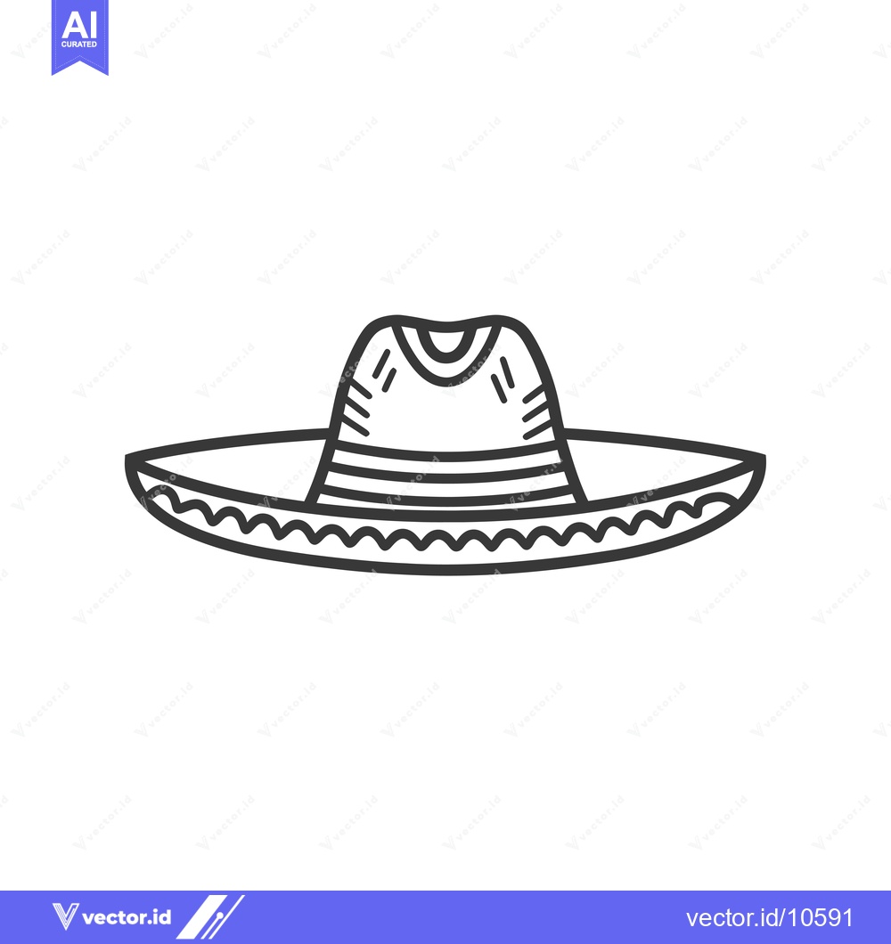 Premium Vector of A Black and White Line Drawing of a Sombrero Hat